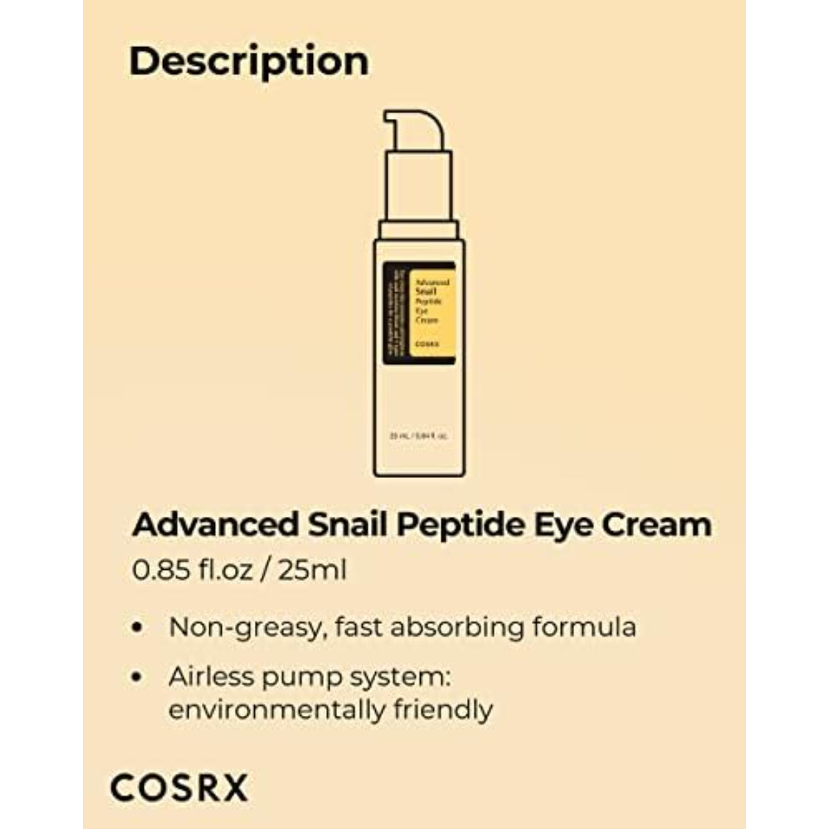 Snail Peptide Eye Cream 25ml – Brightening, Anti-Aging, Dark Circle & Wrinkle Care Korean Skincare