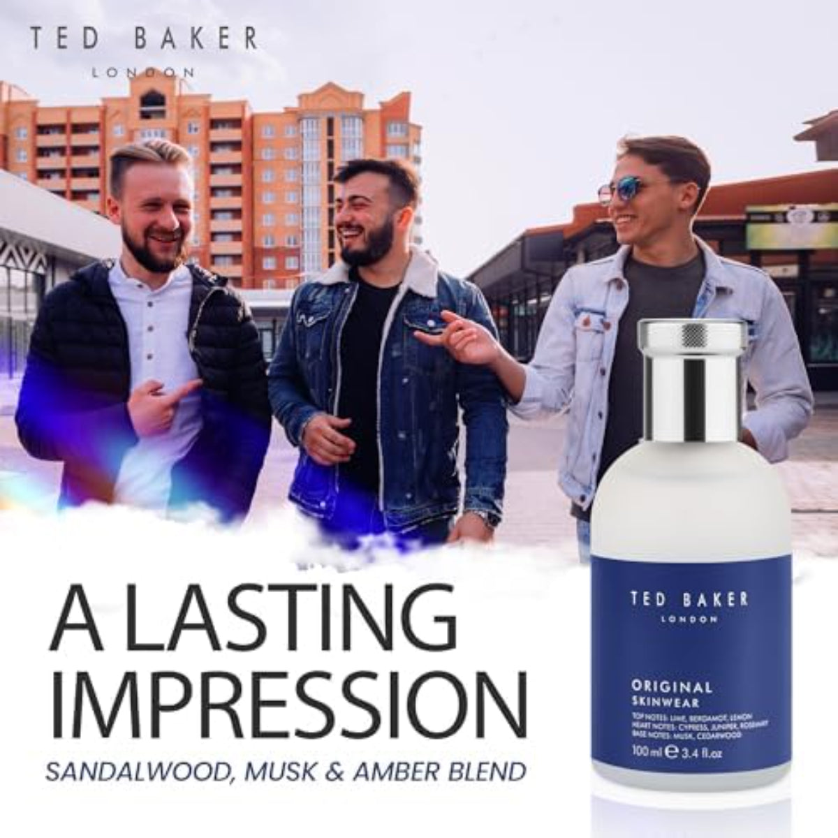 Skinwear EDT for Men – Woody Scent with Lime, Lemon & Bergamot, Amber & Sandalwood Base – 100ml Spray