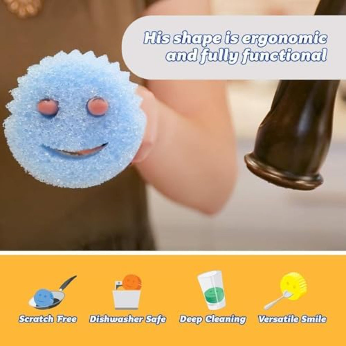 Non-Scratch Kitchen Sponges – Texture Changing Dishwashing Sponges, Odour Resistant, Dishwasher Safe, Pack of 3