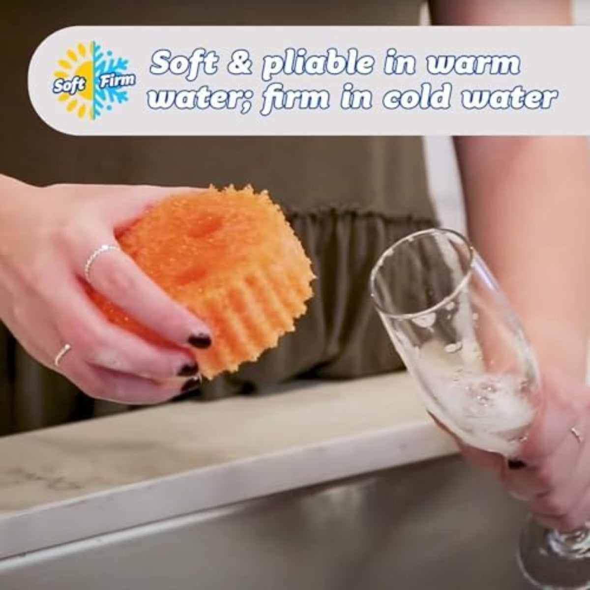 Non-Scratch Kitchen Sponges – Texture Changing Dishwashing Sponges, Odour Resistant, Dishwasher Safe, Pack of 3