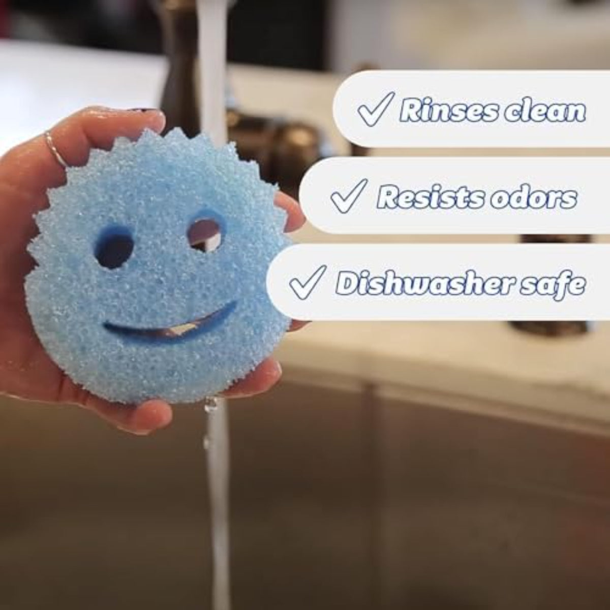 Non-Scratch Kitchen Sponges – Texture Changing Dishwashing Sponges, Odour Resistant, Dishwasher Safe, Pack of 3