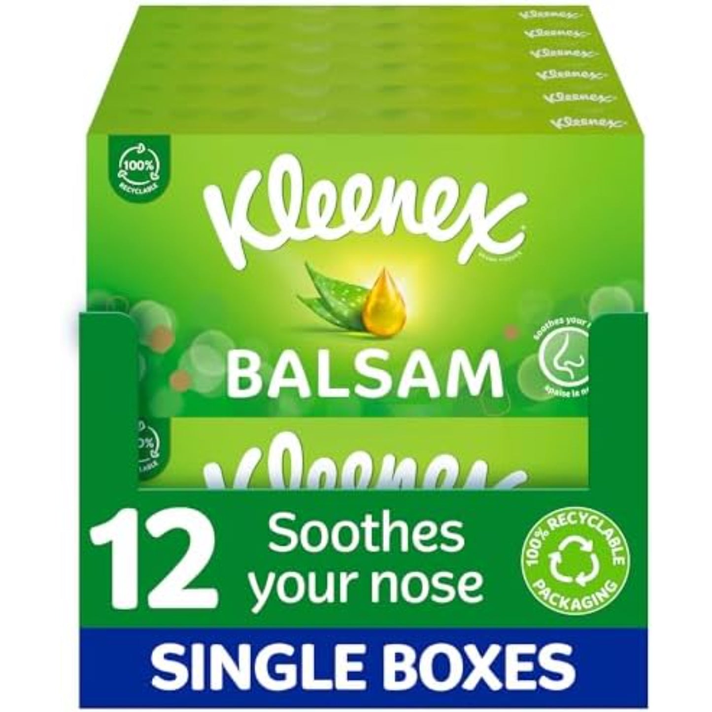 Balsam Facial Tissues – Pack of 12 Boxes – Soothing Balm Tissues with Aloe Vera, Vitamin E and Calendula