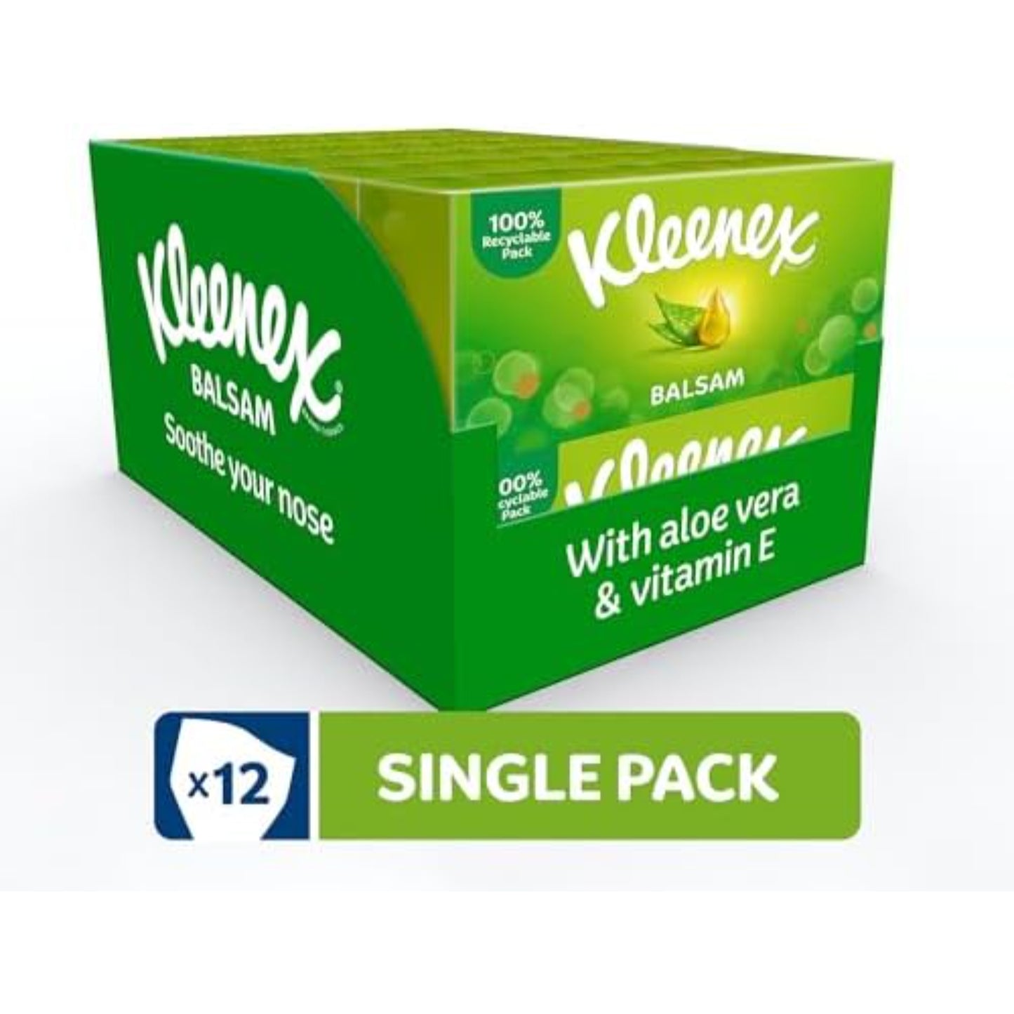 Balsam Facial Tissues – Pack of 12 Boxes – Soothing Balm Tissues with Aloe Vera, Vitamin E and Calendula