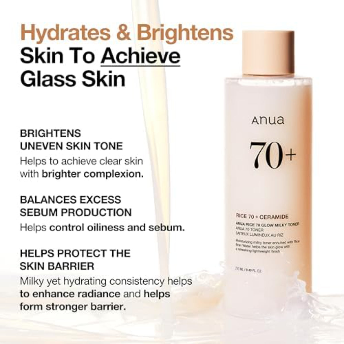 Rice 70 Glow Milky Toner 250ml – Glass Skin, Hydrating & Brightening with Niacinamide & Ceramides